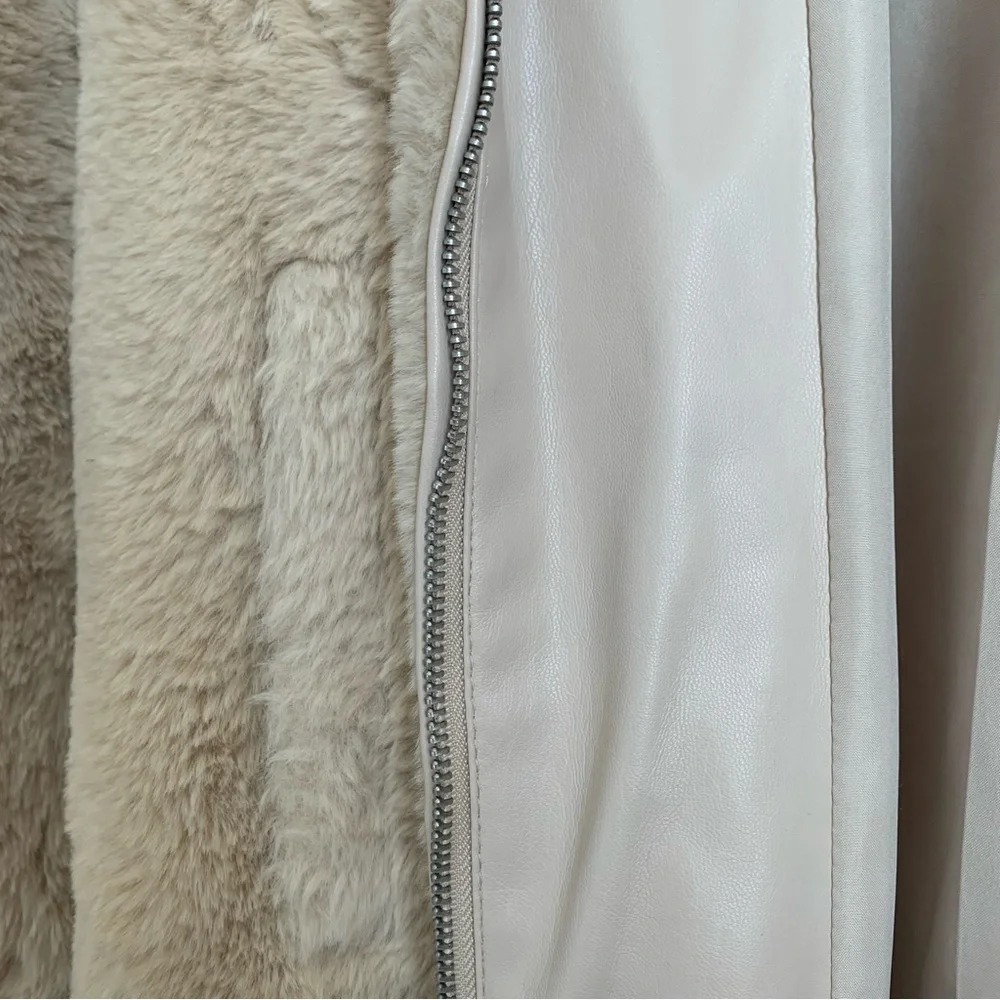 Zara Cream Faux Fur Hooded Coat size M - Picture 4 of 5